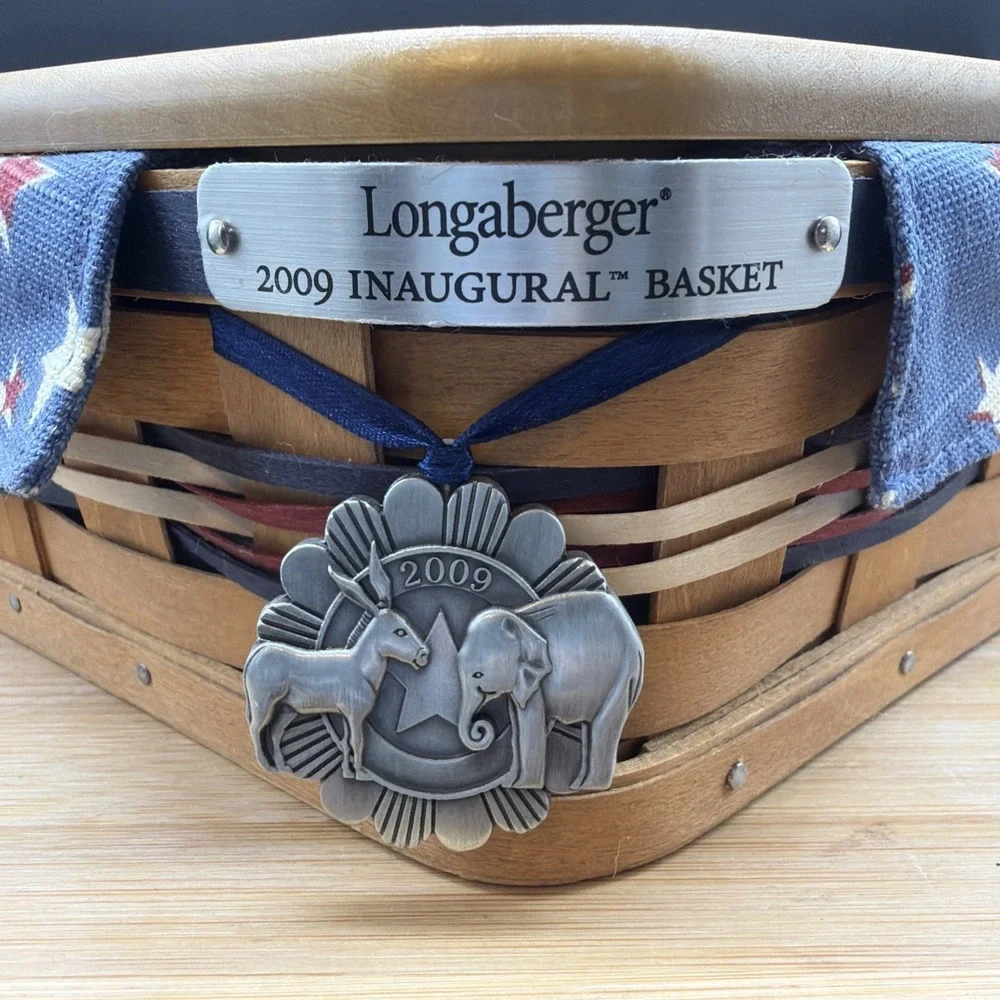 Longaberger 2009 Presidential Inaugural Basket WoodCrafts Lid Pewter Tie On